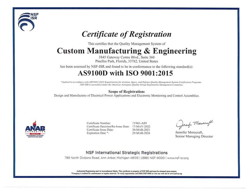 Custom Manufacturing & Engineering AS9100D with ISO 9001: 2015