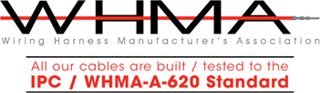 whma wiring harness manufacturer's association all our cables are built tested to the IPC WHMA-A-620 standard logo