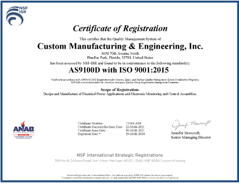 Custom Manufacturing & Engineering AS9100D with ISO 9001: 2015