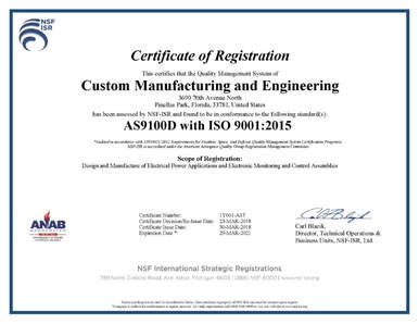 certificate custom manufacturing & engineering as9100 ISO 9001